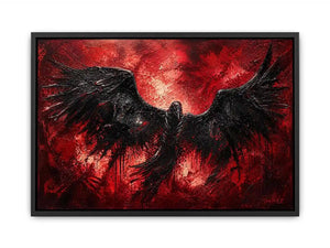 abstract black raven red background modern luxury wall art dramatic bird painting canvas