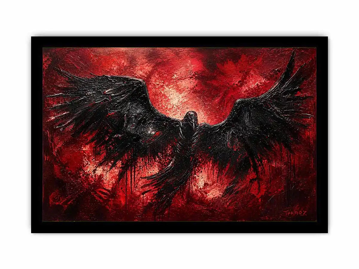 abstract black raven red background modern luxury wall art dramatic bird painting canvas