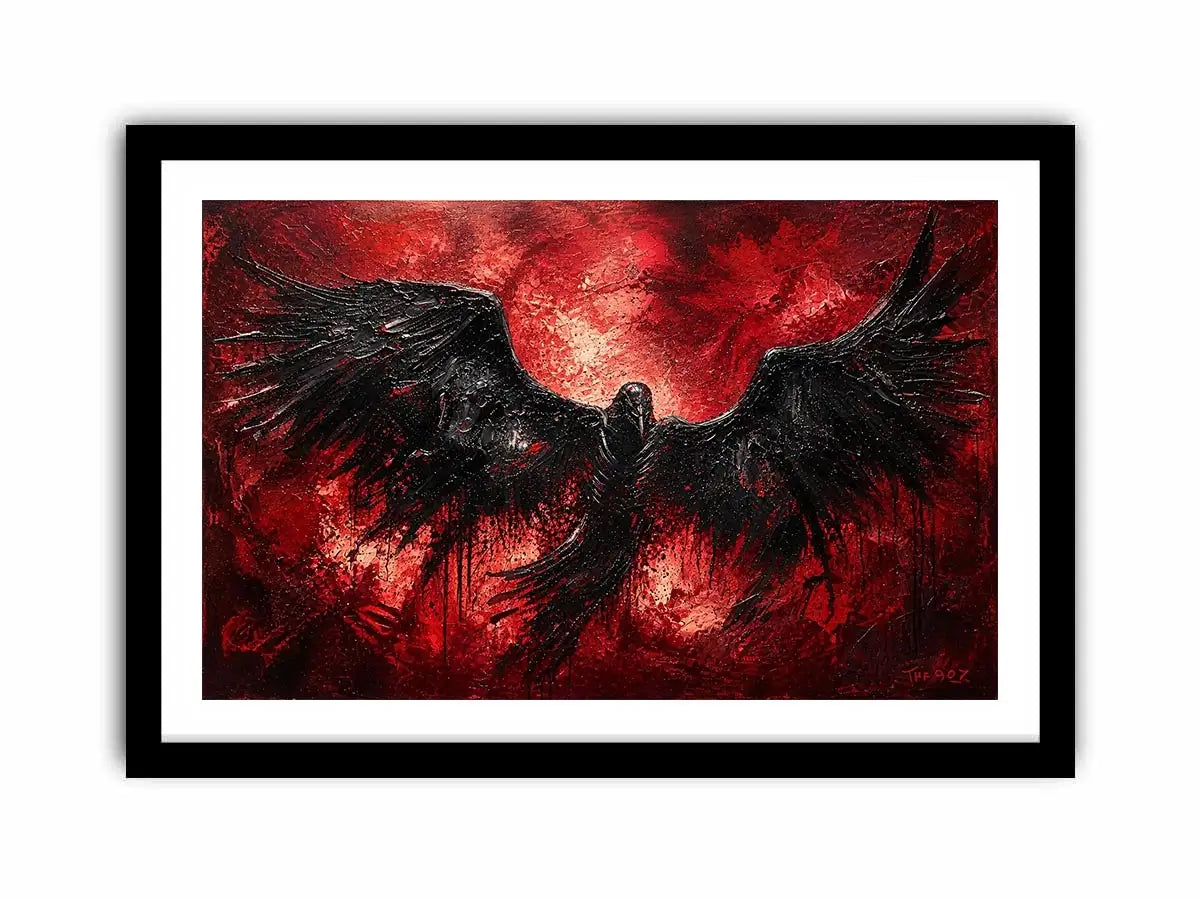abstract black raven red background modern luxury wall art dramatic bird painting canvas