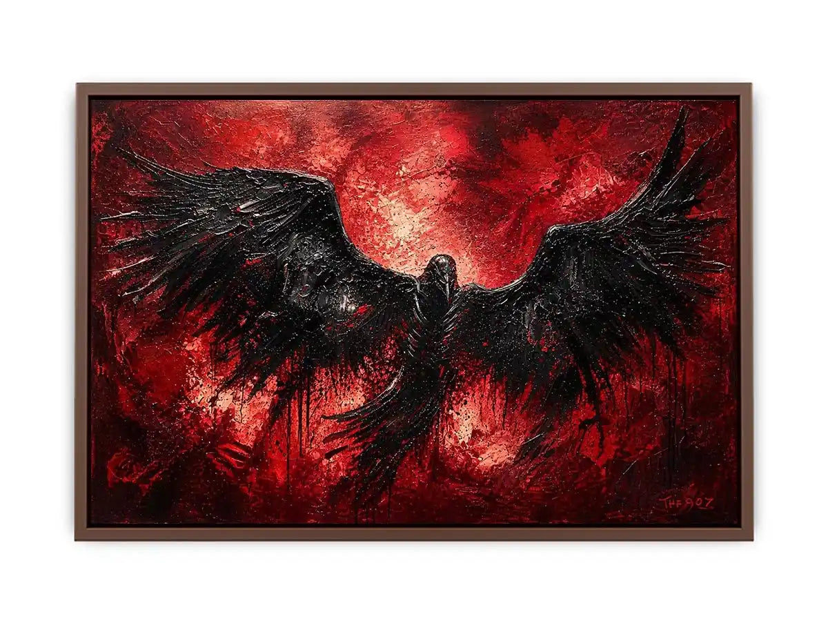 abstract black raven red background modern luxury wall art dramatic bird painting canvas