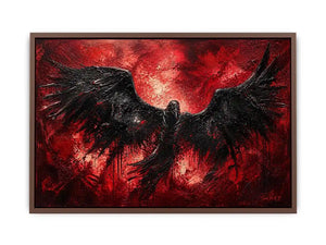 abstract black raven red background modern luxury wall art dramatic bird painting canvas
