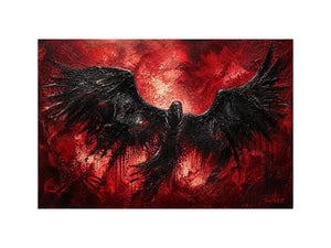 abstract black raven red background modern luxury wall art dramatic bird painting canvas