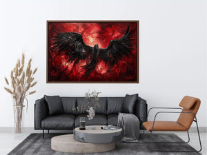 abstract black raven red background modern luxury wall art dramatic bird painting canvas