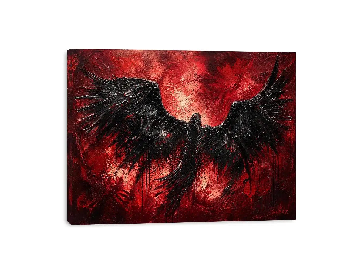 abstract black raven red background modern luxury wall art dramatic bird painting canvas
