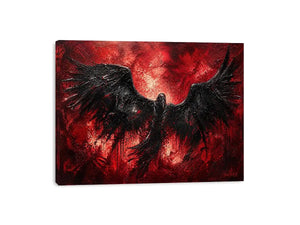 abstract black raven red background modern luxury wall art dramatic bird painting canvas