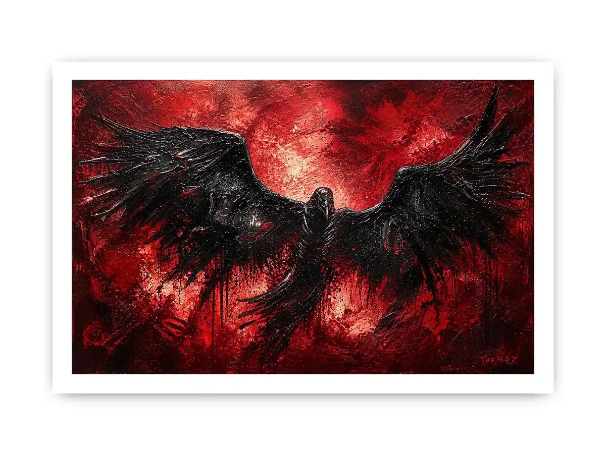 abstract black raven red background modern luxury wall art dramatic bird painting canvas