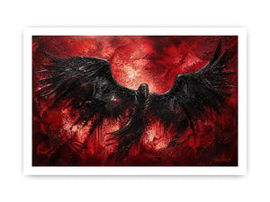 abstract black raven red background modern luxury wall art dramatic bird painting canvas