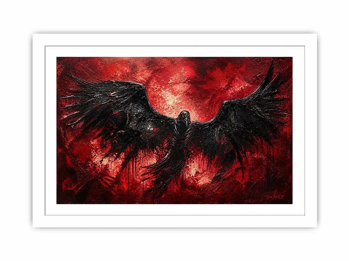 abstract black raven red background modern luxury wall art dramatic bird painting canvas
