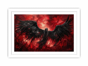 abstract black raven red background modern luxury wall art dramatic bird painting canvas