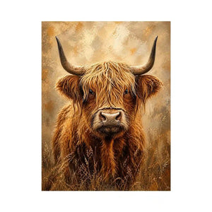highland cow portrait warm neutral rustic farmhouse wall art textured canvas
