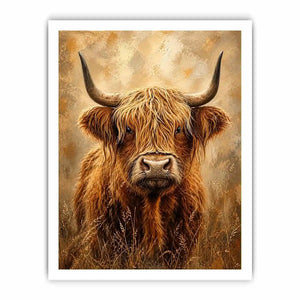 highland cow portrait warm neutral rustic farmhouse wall art textured canvas