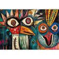 abstract tribal bird colorful modern wall art bold eyes textured canvas