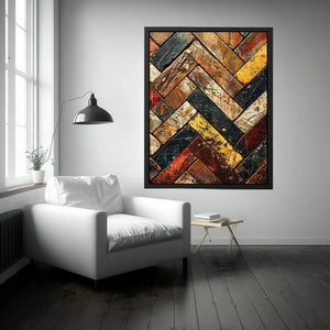 rustic wood herringbone textured modern wall art earthy abstract canvas decor
