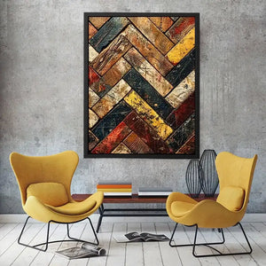 rustic wood herringbone textured modern wall art earthy abstract canvas decor