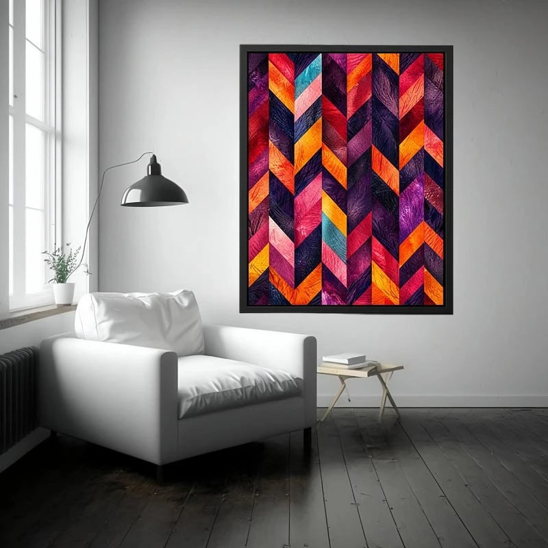 abstract chevron colorful modern wall art magenta orange geometric canvas decor