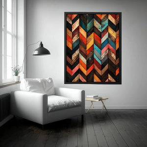 rustic chevron wood pattern farmhouse modern wall art textured earthy canvas decor