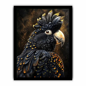 black cockatoo portrait dark luxury wall art gold accents wildlife canvas decor