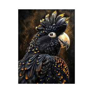 black cockatoo portrait dark luxury wall art gold accents wildlife canvas decor