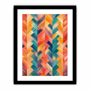 colorful chevron abstract modern boho wall art coral teal geometric canvas decor