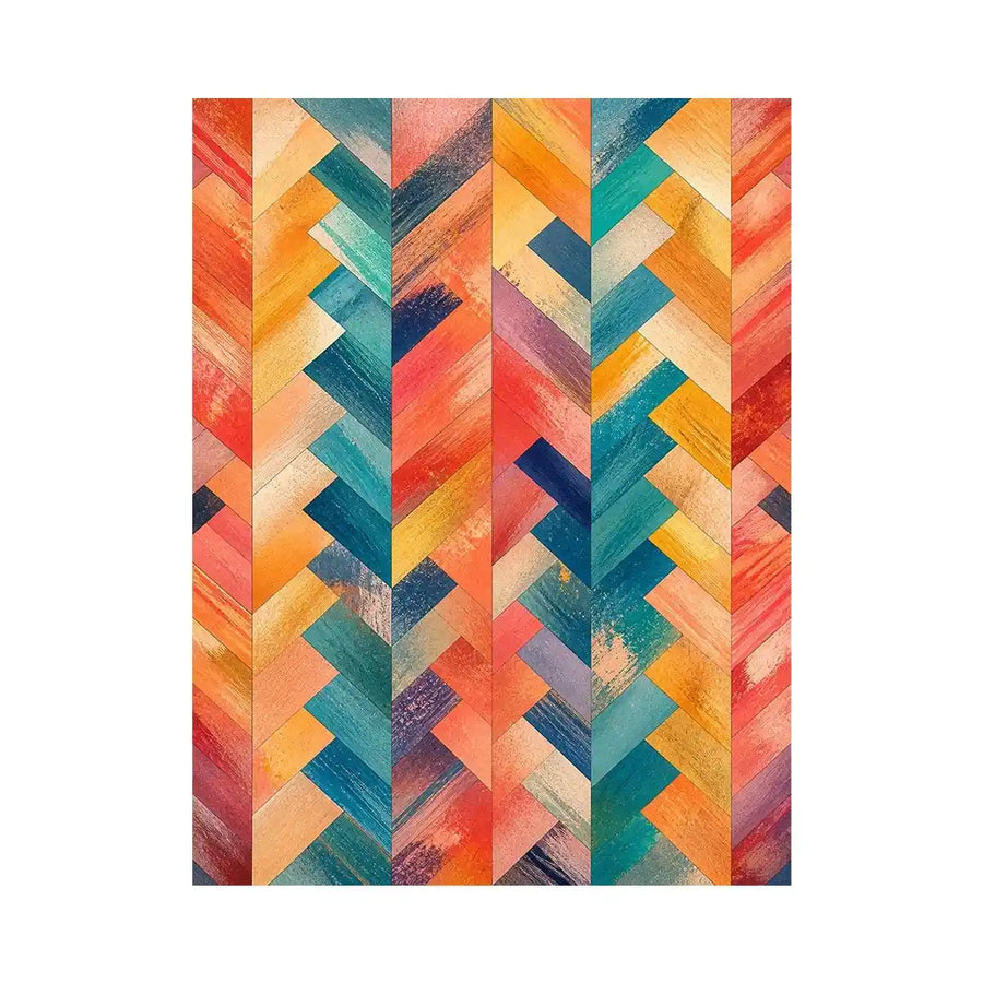 colorful chevron abstract modern boho wall art coral teal geometric canvas decor