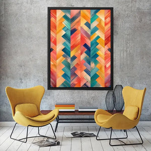 colorful chevron abstract modern boho wall art coral teal geometric canvas decor