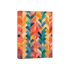 colorful chevron abstract modern boho wall art coral teal geometric canvas decor