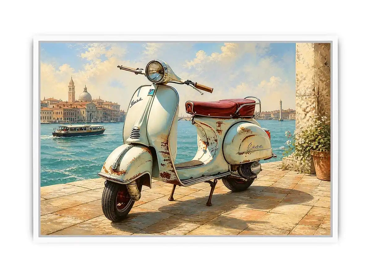 vintage vespa coastal mediterranean wall art travel seaside canvas decor