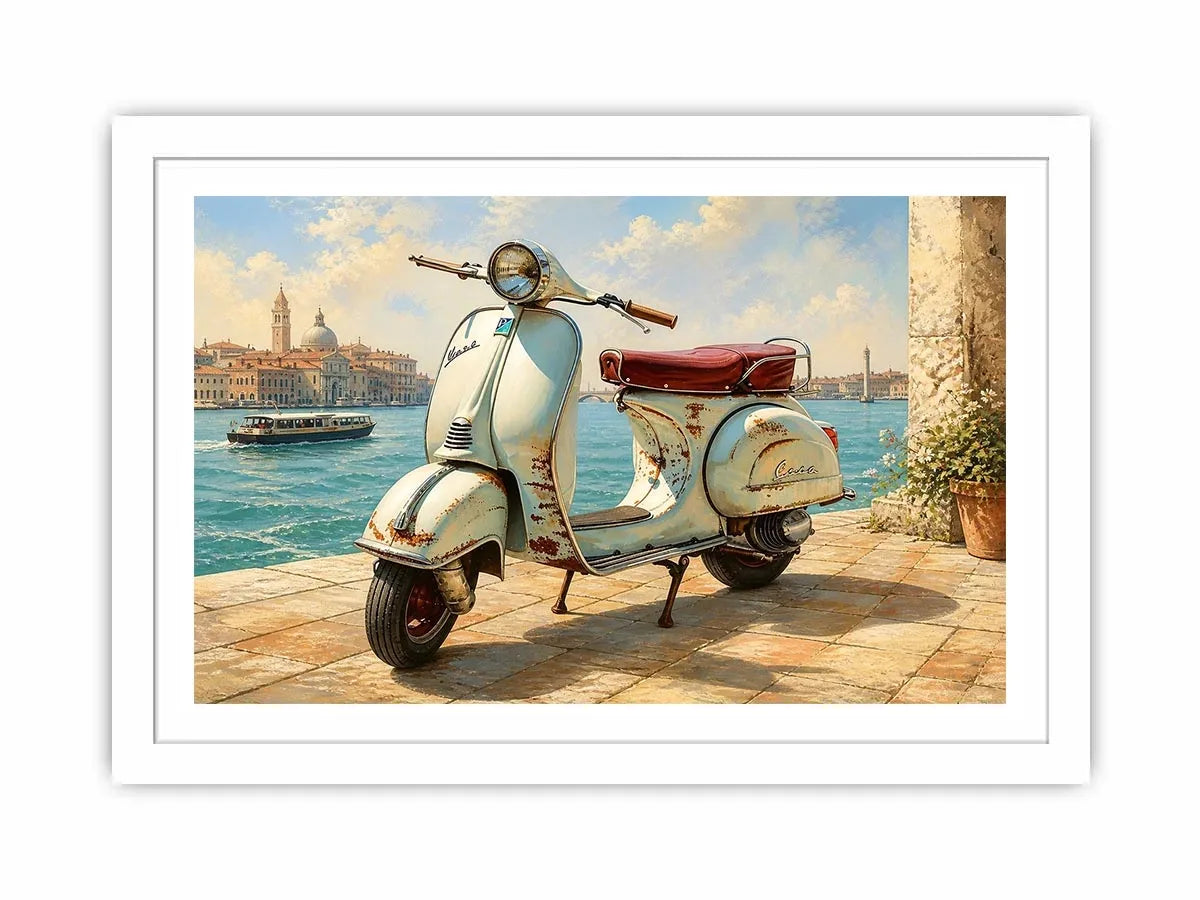 vintage vespa coastal mediterranean wall art travel seaside canvas decor