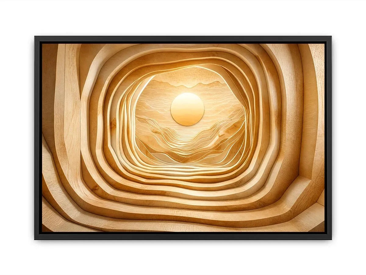 japandi layered wood abstract neutral wall art 3d tunnel sun minimalist canvas decor
