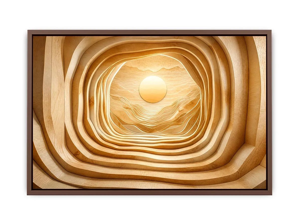 japandi layered wood abstract neutral wall art 3d tunnel sun minimalist canvas decor