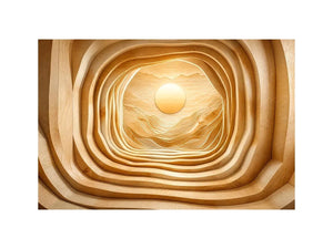 japandi layered wood abstract neutral wall art 3d tunnel sun minimalist canvas decor