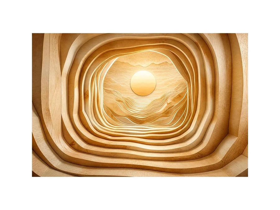 japandi layered wood abstract neutral wall art 3d tunnel sun minimalist canvas decor