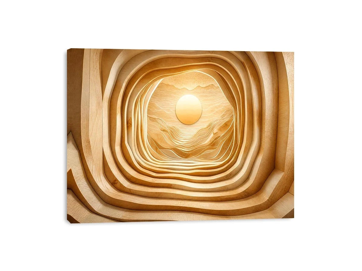 japandi layered wood abstract neutral wall art 3d tunnel sun minimalist canvas decor