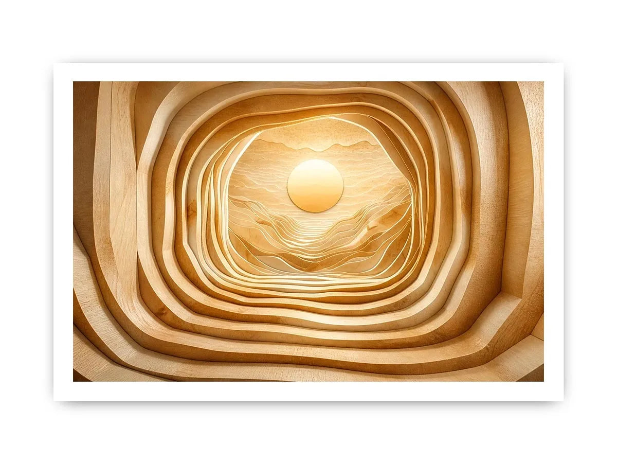 japandi layered wood abstract neutral wall art 3d tunnel sun minimalist canvas decor
