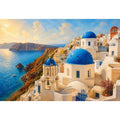 santorini blue domes mediterranean coastal wall art travel canvas decor