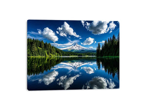 Mountain lake reflection with snow peak forest and blue sky scenic landscape wall art