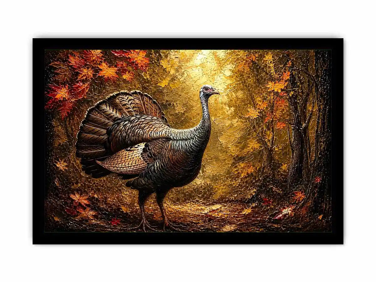 Autumn turkey painting with textured golden background rustic farmhouse luxury wall art