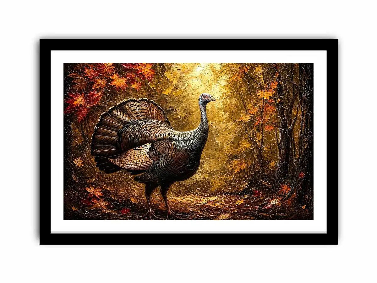 Autumn turkey painting with textured golden background rustic farmhouse luxury wall art