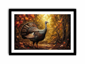 Autumn turkey painting with textured golden background rustic farmhouse luxury wall art
