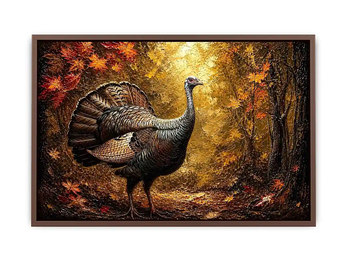 Autumn turkey painting with textured golden background rustic farmhouse luxury wall art