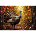 Autumn turkey painting with textured golden background rustic farmhouse luxury wall art