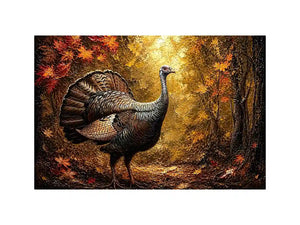 Autumn turkey painting with textured golden background rustic farmhouse luxury wall art