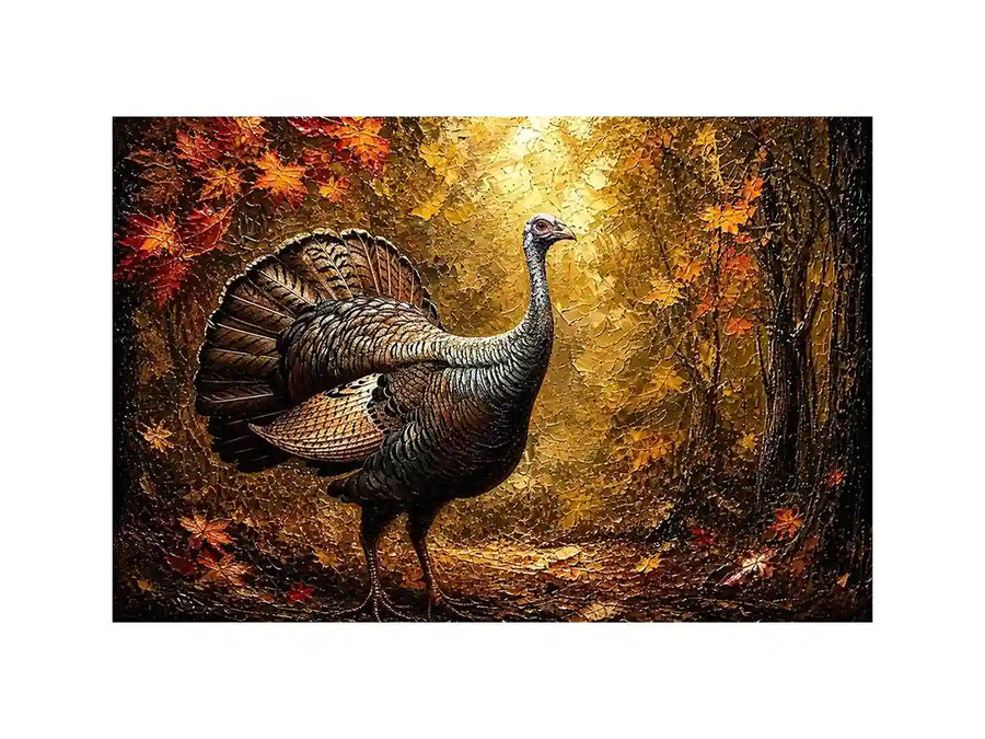 Autumn turkey painting with textured golden background rustic farmhouse luxury wall art
