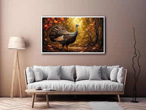 Autumn turkey painting with textured golden background rustic farmhouse luxury wall art