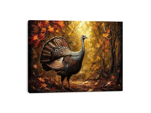 Autumn turkey painting with textured golden background rustic farmhouse luxury wall art