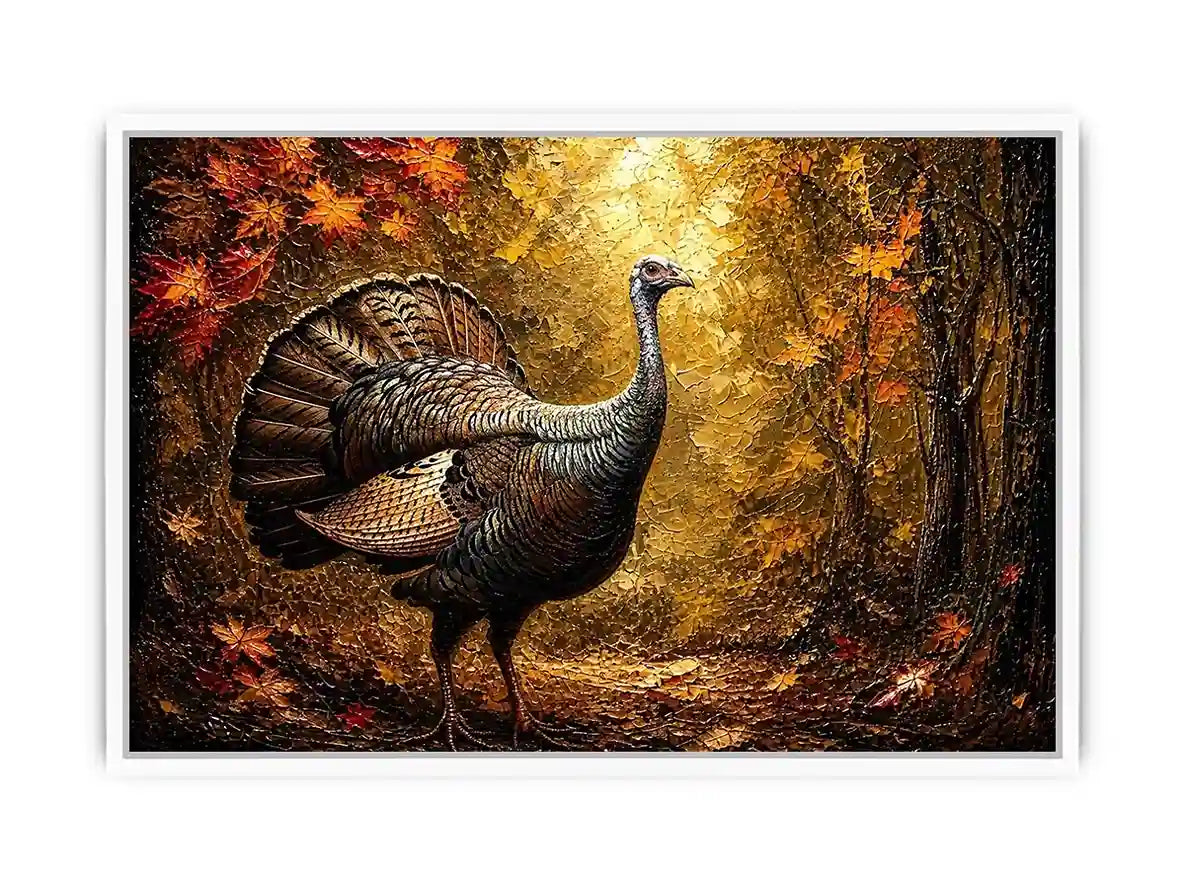 Autumn turkey painting with textured golden background rustic farmhouse luxury wall art