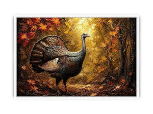Autumn turkey painting with textured golden background rustic farmhouse luxury wall art