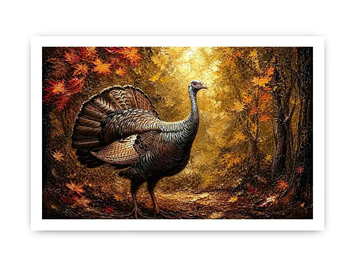 Autumn turkey painting with textured golden background rustic farmhouse luxury wall art