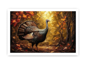 Autumn turkey painting with textured golden background rustic farmhouse luxury wall art