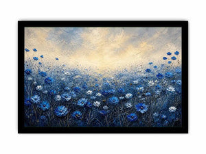 Minimalist blue floral field landscape with soft tones and airy background luxury wall art